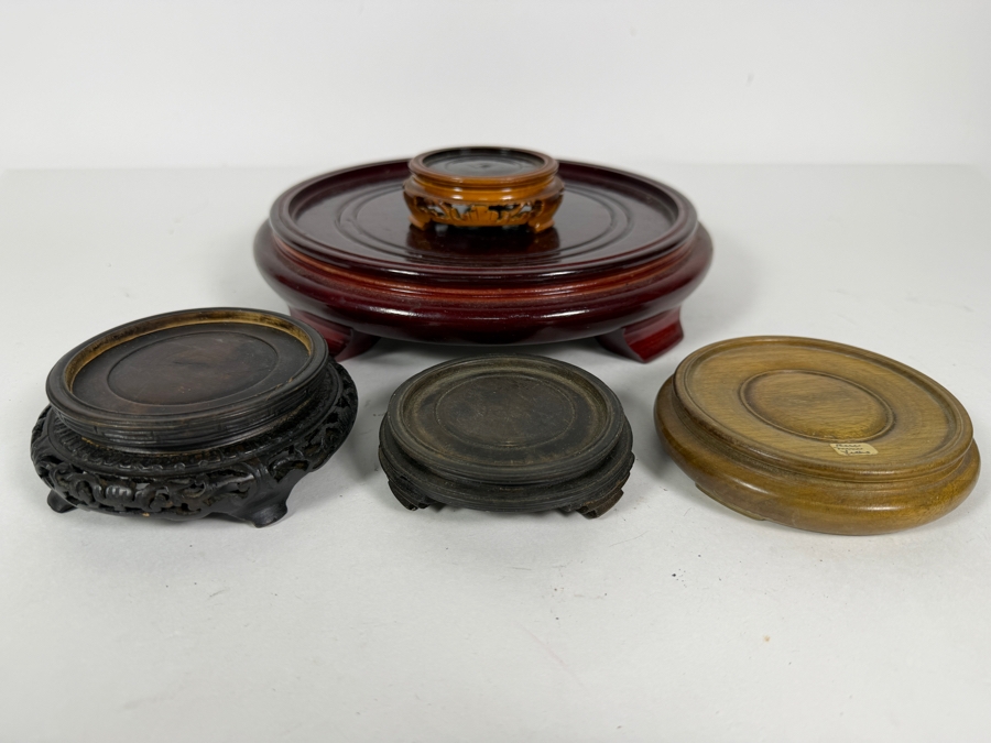 Lot Of Five Vintage Chinese Round Wood Display Stands  [Photo 3]