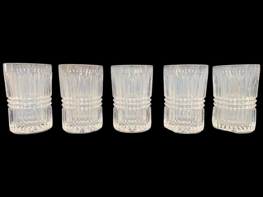 Set Of 5 Vintage Fostoria Aspen Cut Pressed Crystal Low Tumbler Glasses 5'H