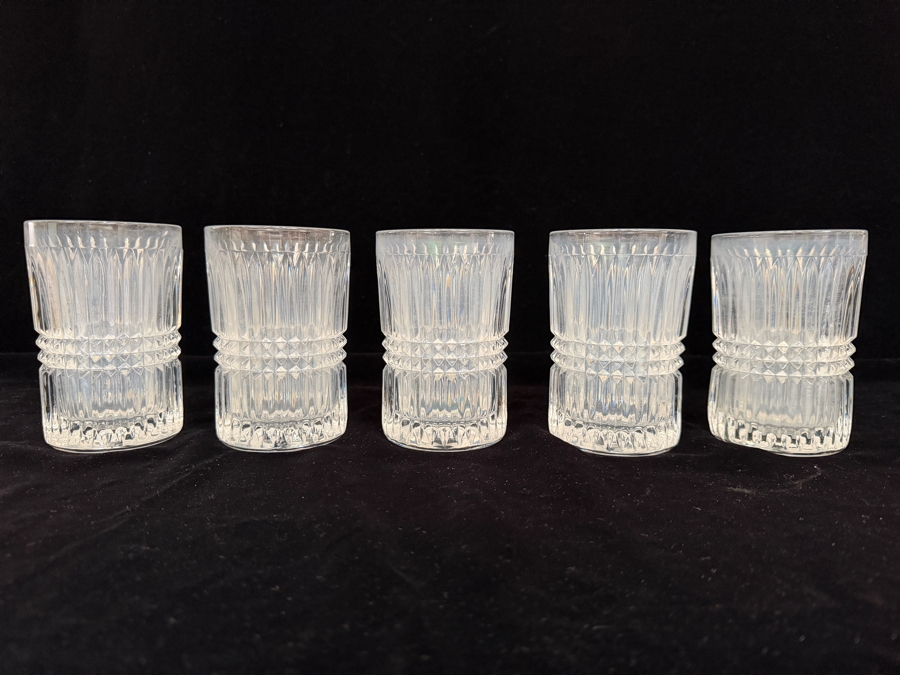 Set Of 5 Vintage Fostoria Aspen Cut Pressed Crystal Low Tumbler Glasses 5'H [Photo 3]