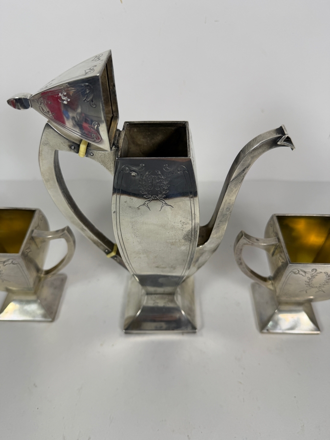 Three Piece Antique Art Deco Solid Sterling Silver Coffee Service Set by Rockwell Silver Company 4'H - 9.5'H 568.5g (Silver Melt Value $1,114) [Photo 9]
