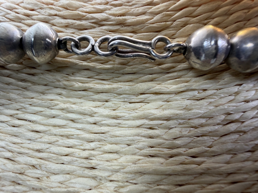 Antique Navajo Turquoise Sterling Silver Box Bow Squash Blossom Necklace 20'L 88.4g [Photo 8]
