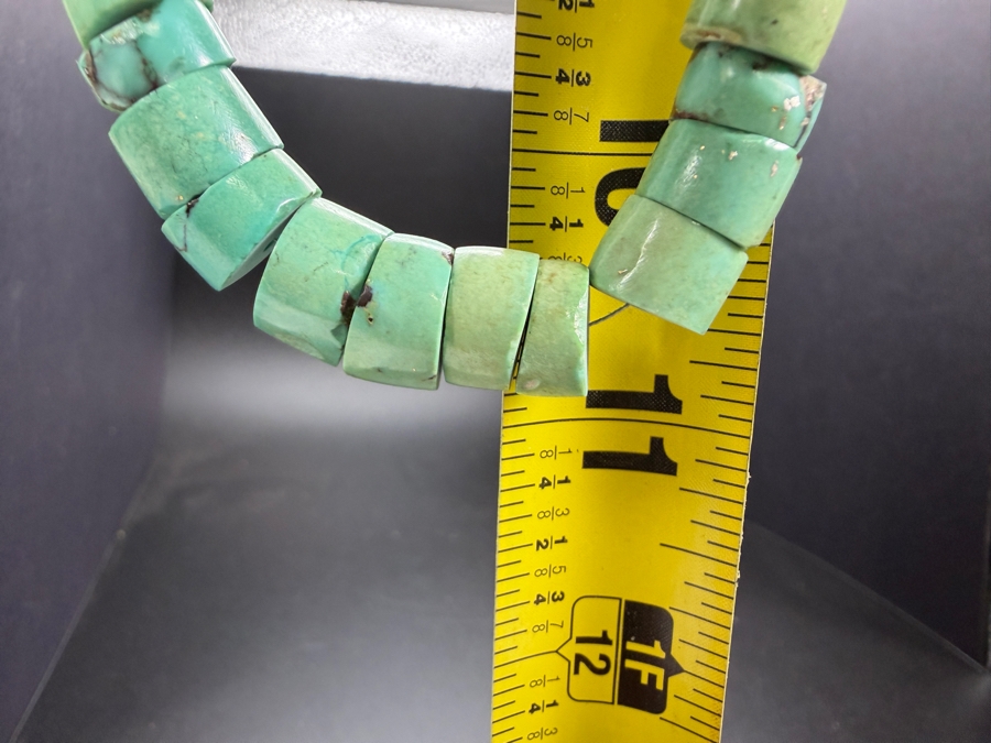 Vintage Hand Cut Graduated Turquoise Disc Bead Necklace 22'L [Photo 4]