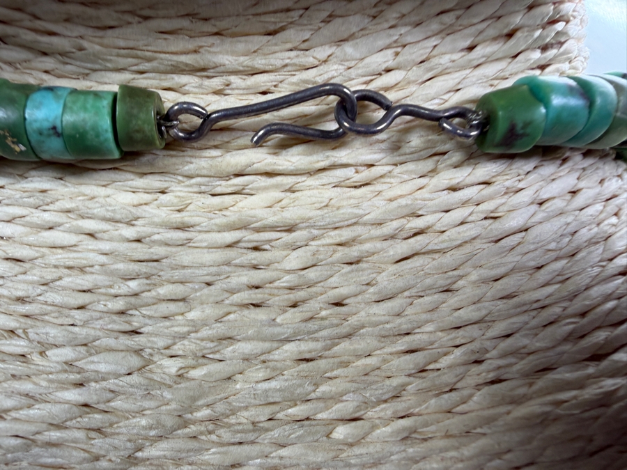 Vintage Hand Cut Graduated Turquoise Disc Bead Necklace 22'L [Photo 3]