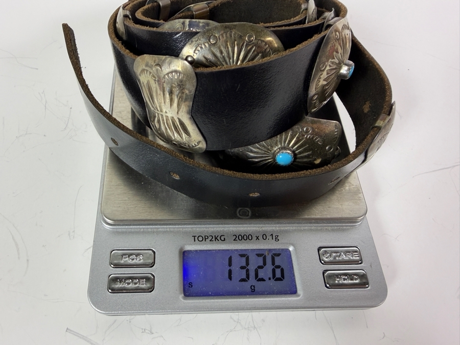 Vintage Navajo Turquoise Sterling Silver Butterfly Concho Belt 40'L 132.6g [Photo 9]