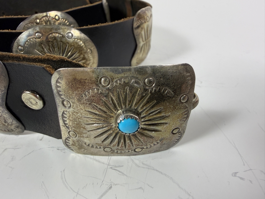 Vintage Navajo Turquoise Sterling Silver Butterfly Concho Belt 40'L 132.6g [Photo 3]