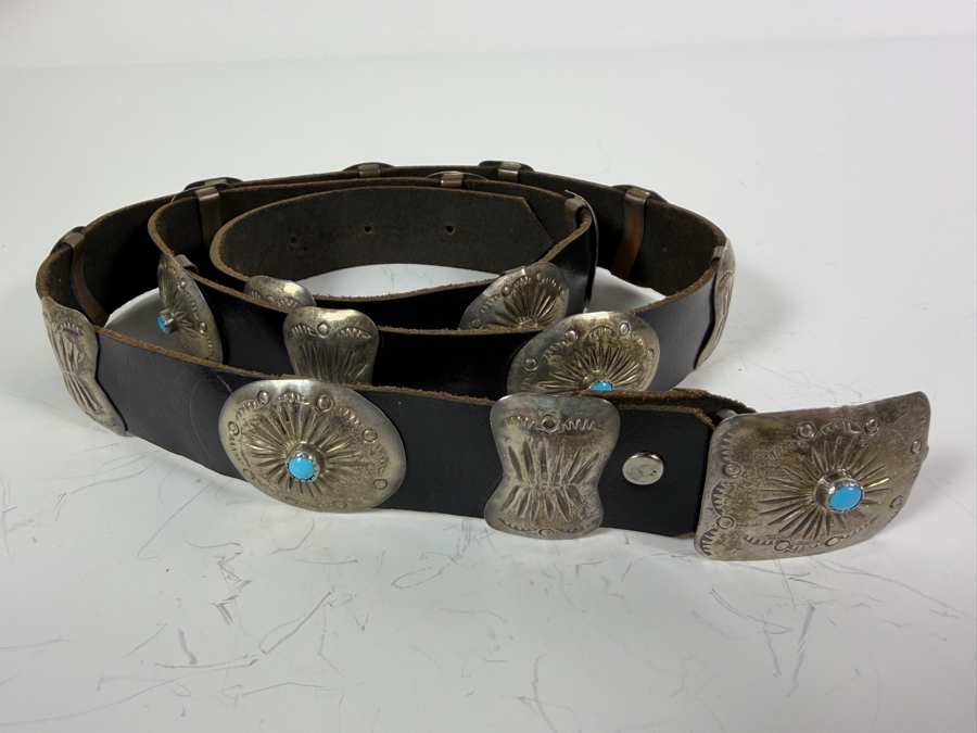 Vintage Navajo Turquoise Sterling Silver Butterfly Concho Belt 40'L 132.6g [Photo 4]