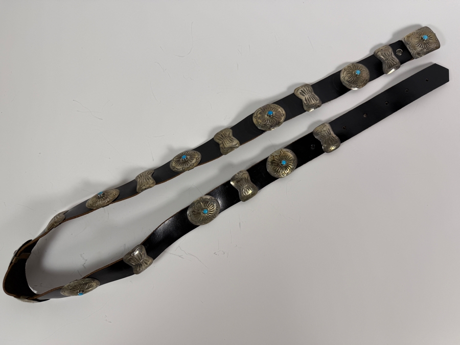 Vintage Navajo Turquoise Sterling Silver Butterfly Concho Belt 40'L 132.6g [Photo 2]