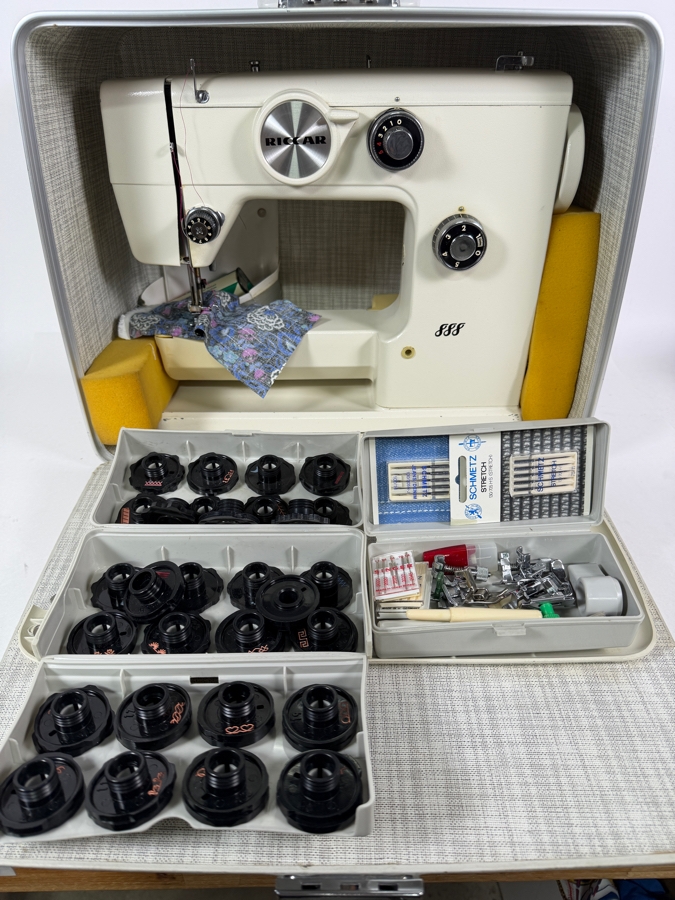 Vintage Riccar 888 Sewing Machine with Interchangeable Cams for Creating Various Stitch Patterns