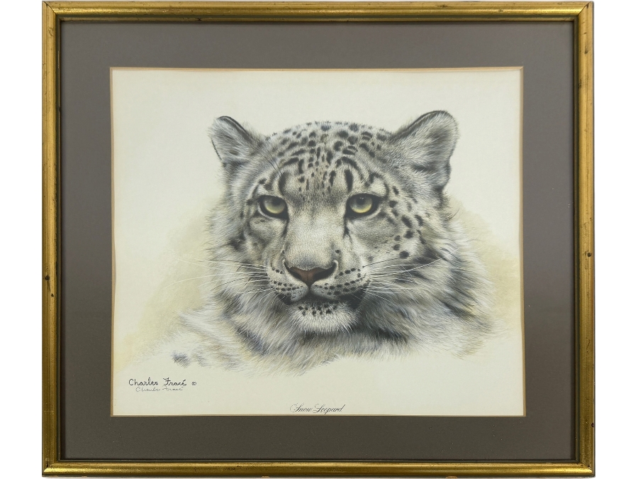Charles Fracé Artist Signed 'Snow Leopard' Print 15 X 14 Framed 20 X 19