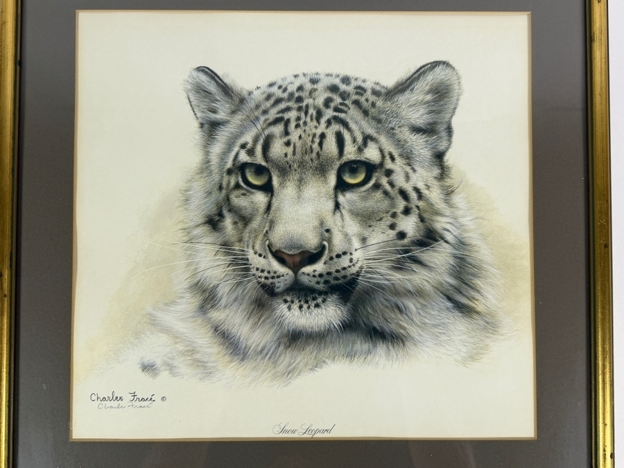 Charles Fracé Artist Signed 'Snow Leopard' Print 15 X 14 Framed 20 X 19 [Photo 2]