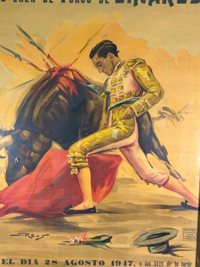 Very Rare Original 1947 Spanish Bullfighting Lithograph Poster by Artist Juan Reus Advertising the Final Bullfight of the Legendary Matador Manuel Rodriguez Manolete Who Was Fatally Gored at this Event on August 28, 1947 [Photo 3]
