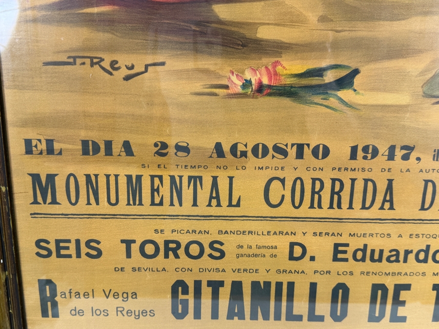 Very Rare Original 1947 Spanish Bullfighting Lithograph Poster by Artist Juan Reus Advertising the Final Bullfight of the Legendary Matador Manuel Rodriguez Manolete Who Was Fatally Gored at this Event on August 28, 1947 [Photo 5]