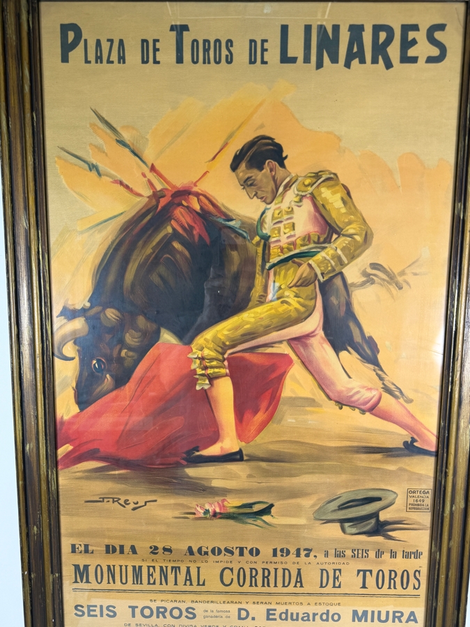 Very Rare Original 1947 Spanish Bullfighting Lithograph Poster by Artist Juan Reus Advertising the Final Bullfight of the Legendary Matador Manuel Rodriguez Manolete Who Was Fatally Gored at this Event on August 28, 1947 [Photo 2]
