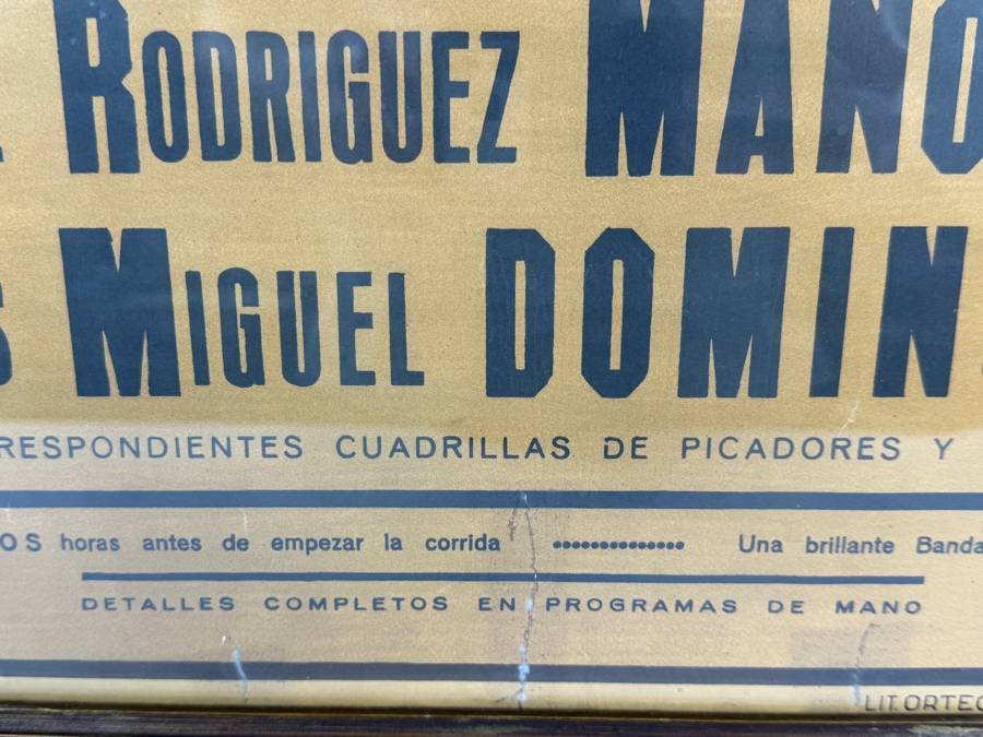 Very Rare Original 1947 Spanish Bullfighting Lithograph Poster by Artist Juan Reus Advertising the Final Bullfight of the Legendary Matador Manuel Rodriguez Manolete Who Was Fatally Gored at this Event on August 28, 1947 [Photo 8]