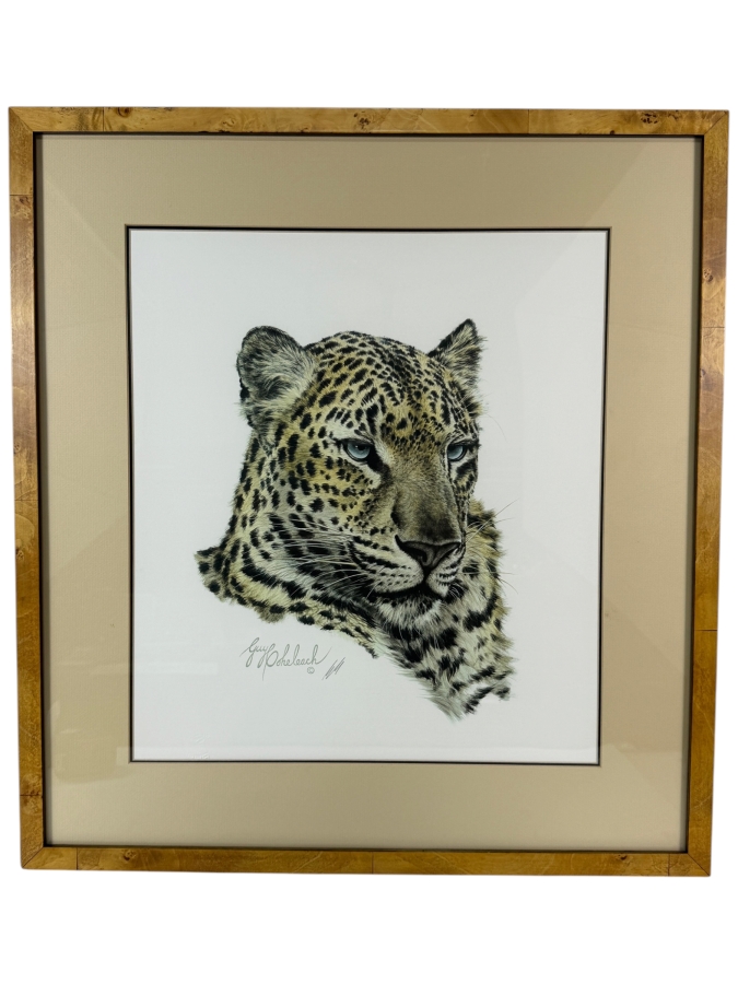 Guy Coheleach Signed 'Chinese Leopard Head' Print 15.5 X 16 Nicely Framed 23 X 25