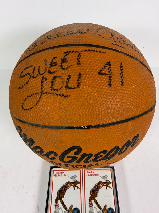 Vintage Harlem Globetrotters Signed Basketball and Playing Cards - See Photos for Signatures Including Fred 'Curly' Neal, 'Sweet Lou' Dunbar and Hubert 'Geese' Ausbie [Photo 2]