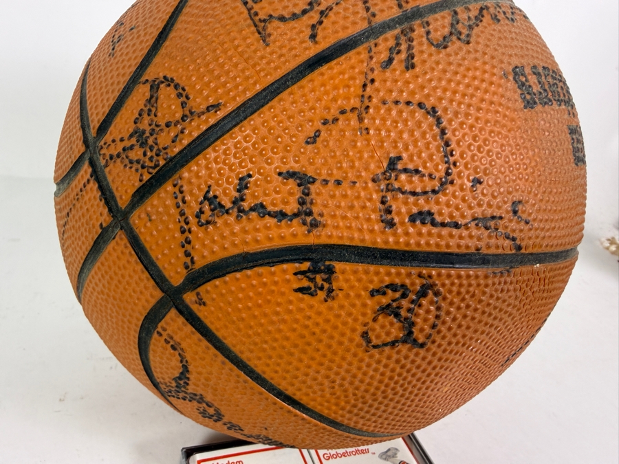 Vintage Harlem Globetrotters Signed Basketball and Playing Cards - See Photos for Signatures Including Fred 'Curly' Neal, 'Sweet Lou' Dunbar and Hubert 'Geese' Ausbie [Photo 6]