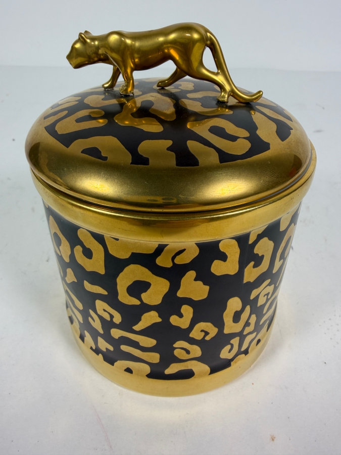  L'Objet Leopard Candle Featuring a Porcelain Design with 24K Gold Accents and a Gold-plated Leopard Finial 4.75H Retails $195 [Photo 2]