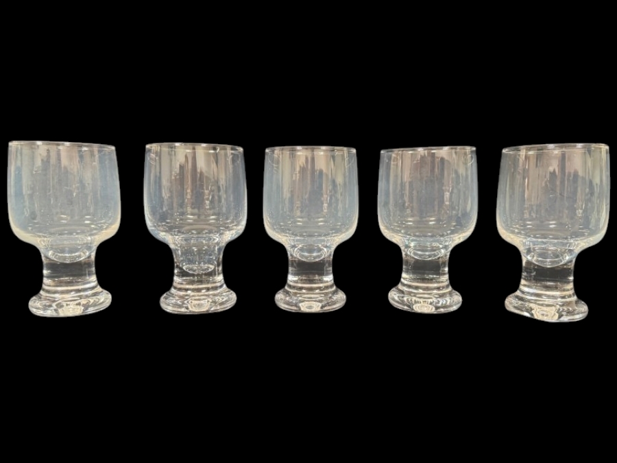 Set Of 5 Iittala Tapio Wirkkala 'Joiku' Finnish Mid-Century Modern Crystal Wine Glasses 5.25'H