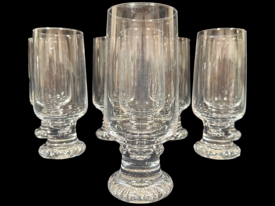 Set Of 7 Iittala Tapio Wirkkala 'Joiku' Finnish Mid-Century Modern Crystal Beer Highball Glasses 6.5'H