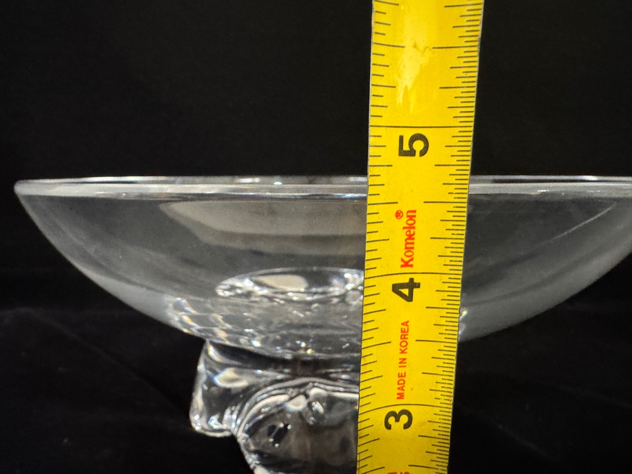 Steuben John Dreves Mid-Century Modern Clear Fine Crystal Low Footed Centerpiece Bowl Featuring Four Hand-Formed Scroll Feet 9.5'W X 4.5'H [Photo 5]