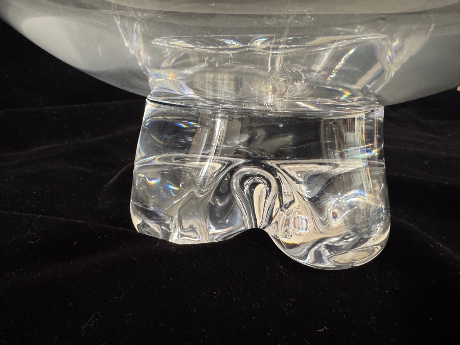 Steuben John Dreves Mid-Century Modern Clear Fine Crystal Low Footed Centerpiece Bowl Featuring Four Hand-Formed Scroll Feet 9.5'W X 4.5'H [Photo 3]