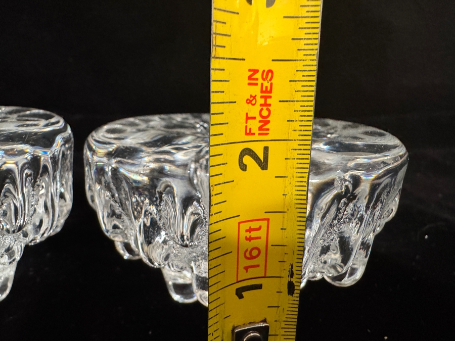 Viking Glass Mid-Century Modern Clear Textured Art Glass Fostoria Style Candle Holders - Set Of 2 3.5'W X 1.75'H [Photo 7]