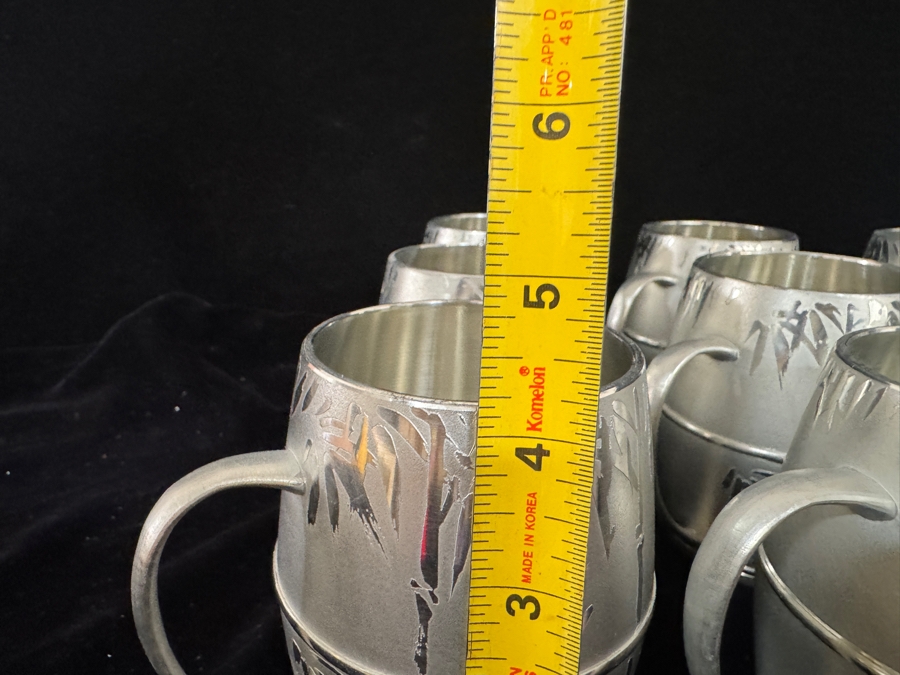 12 Vintage Kagoshima Tin Co Satsuma Tinware Bamboo Barrel Mugs Set with Original Care Slip 4.25'H [Photo 6]