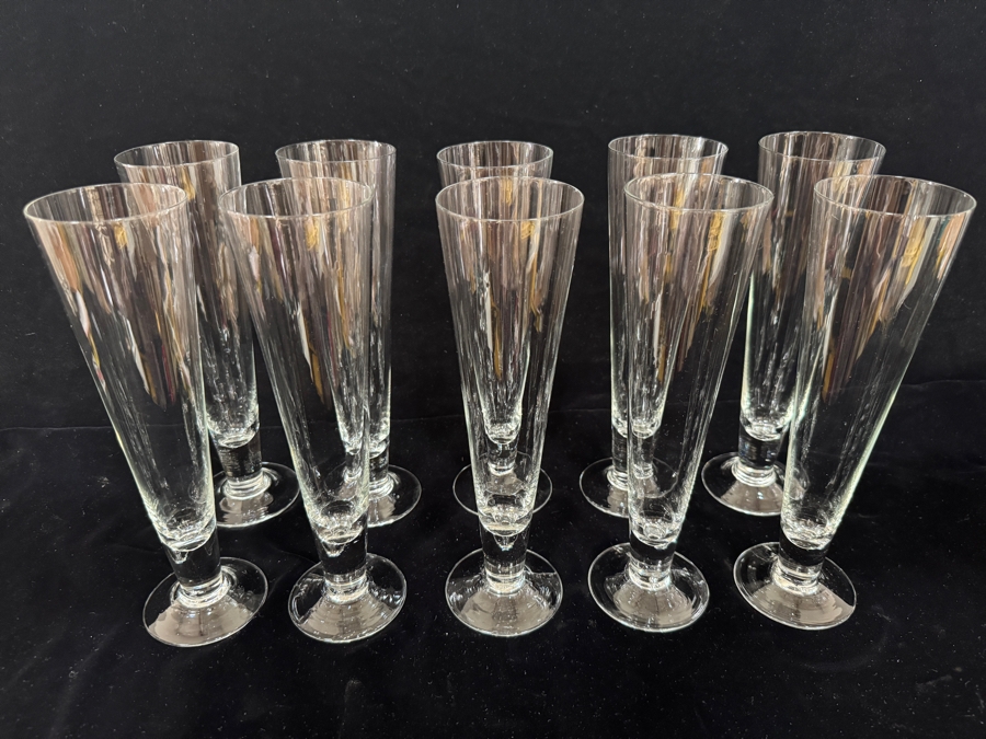 Set of 10 Vintage MCM Conical Crystal Pilsner Beer Glasses with Teardrop Bubble Base 10'H [Photo 2]