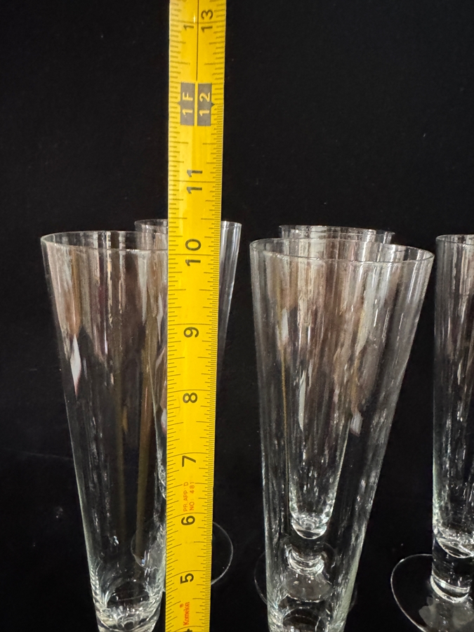Set of 10 Vintage MCM Conical Crystal Pilsner Beer Glasses with Teardrop Bubble Base 10'H [Photo 3]