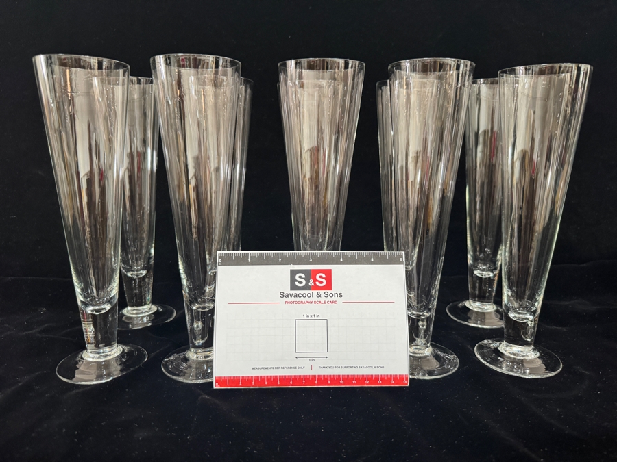 Set of 10 Vintage MCM Conical Crystal Pilsner Beer Glasses with Teardrop Bubble Base 10'H [Photo 4]