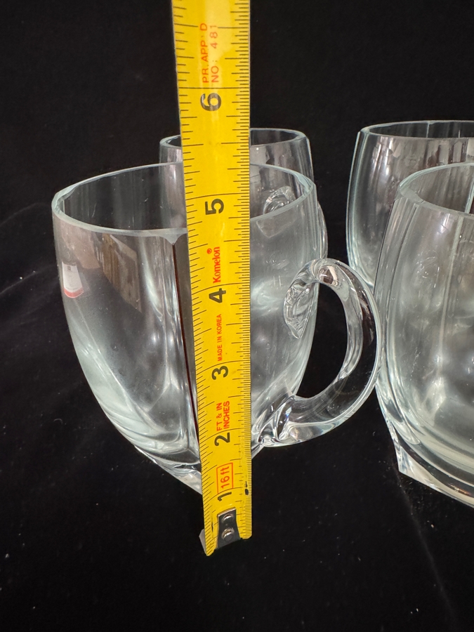 Set of 6 Vintage MCM Clear Crystal Glass Mugs with Red Corner Accent Lines 4.75'H [Photo 4]