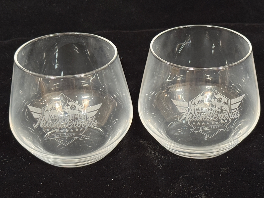 Set of 2 US Air Force 'We Are The Thunderbirds' Etched Glasses 3.5'H [Photo 3]