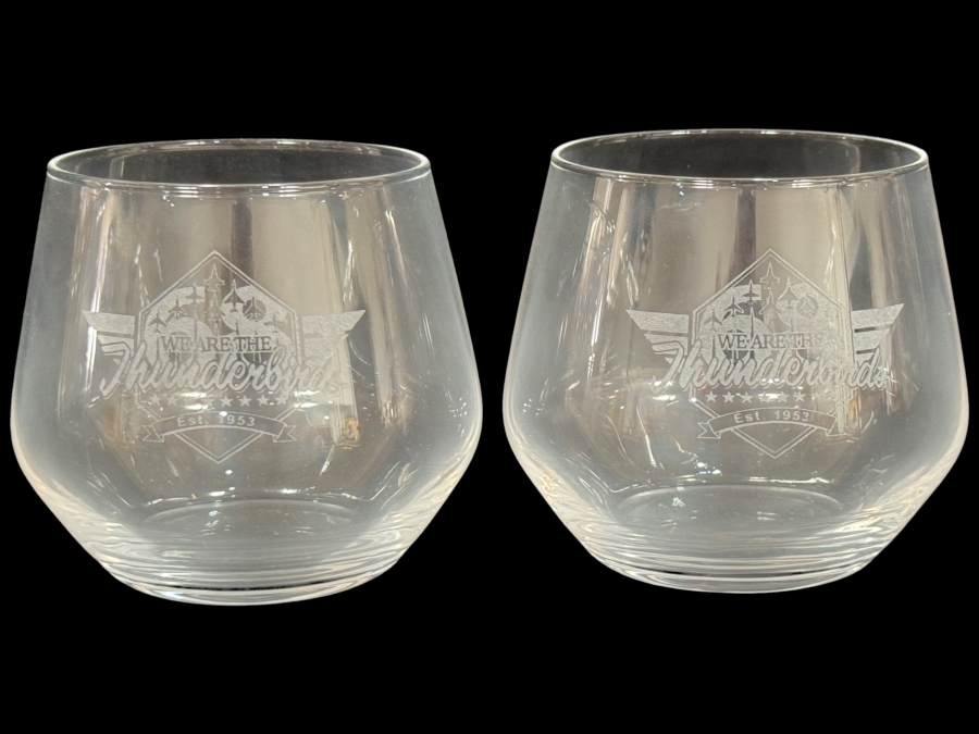 Set of 2 US Air Force 'We Are The Thunderbirds' Etched Glasses 3.5'H
