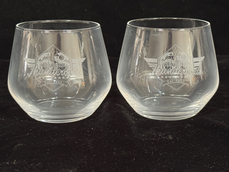 Set of 2 US Air Force 'We Are The Thunderbirds' Etched Glasses 3.5'H [Photo 2]