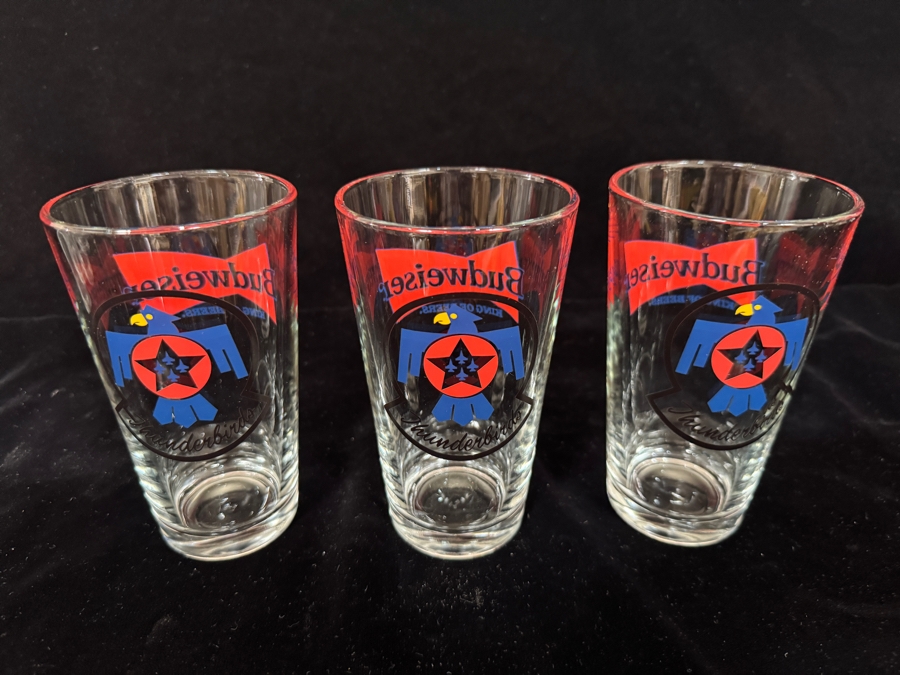 Set of 3 Budweiser USAF Thunderbirds Pint Beer Glasses 6'H [Photo 3]