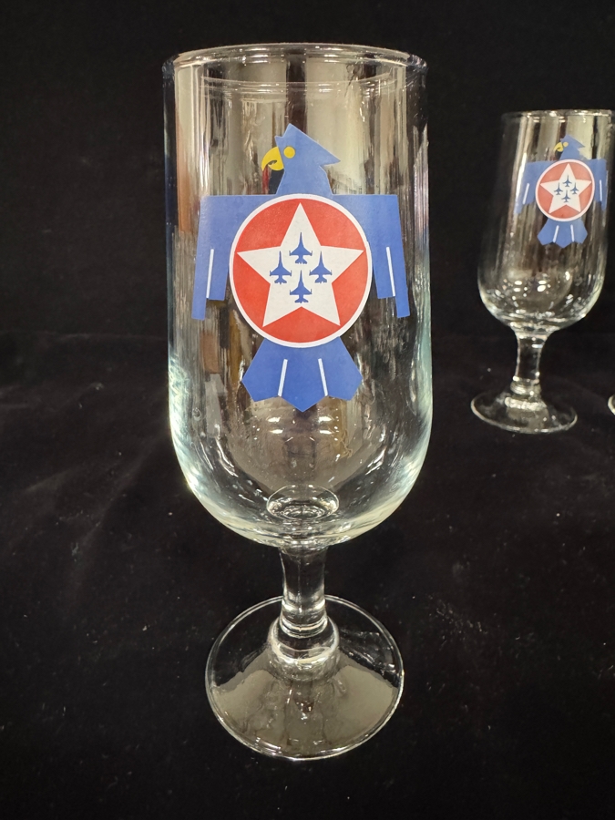 Set of 4 Vintage Air Force Thunderbirds Stemmed Goblet Beer Glasses 7'H [Photo 4]