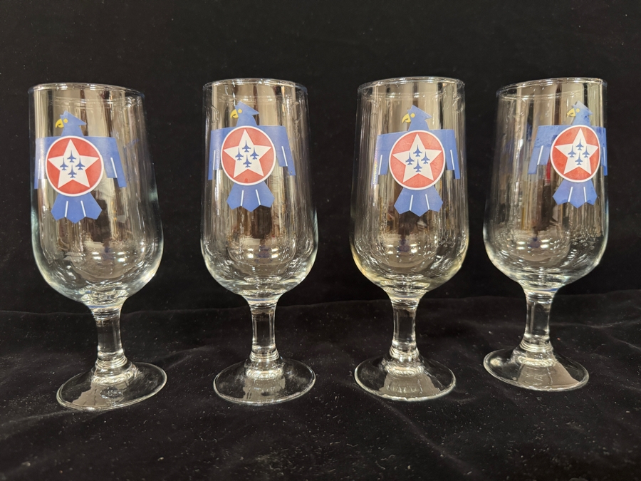 Set of 4 Vintage Air Force Thunderbirds Stemmed Goblet Beer Glasses 7'H [Photo 3]