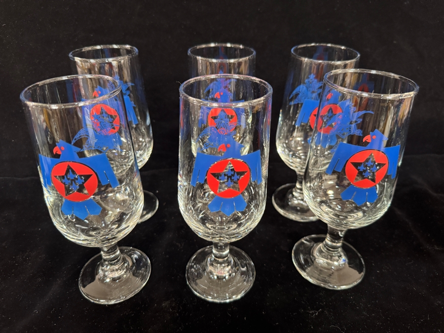 Set of 6 Vintage Air Force Thunderbirds Stemmed Goblet Beer Glasses 7'H [Photo 3]