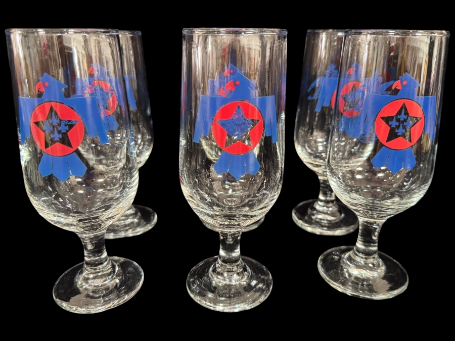 Set of 6 Vintage Air Force Thunderbirds Stemmed Goblet Beer Glasses 7'H