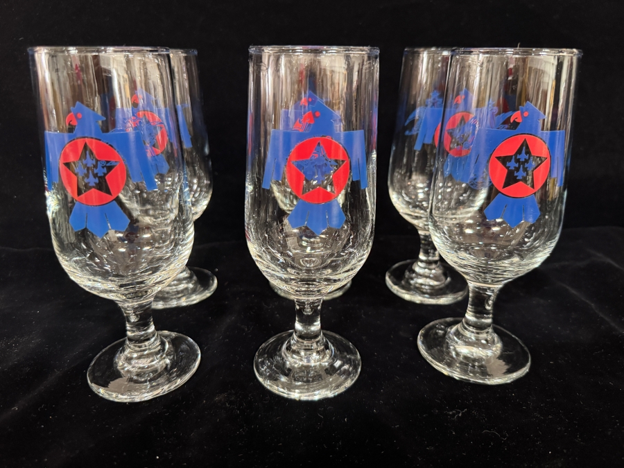 Set of 6 Vintage Air Force Thunderbirds Stemmed Goblet Beer Glasses 7'H [Photo 2]