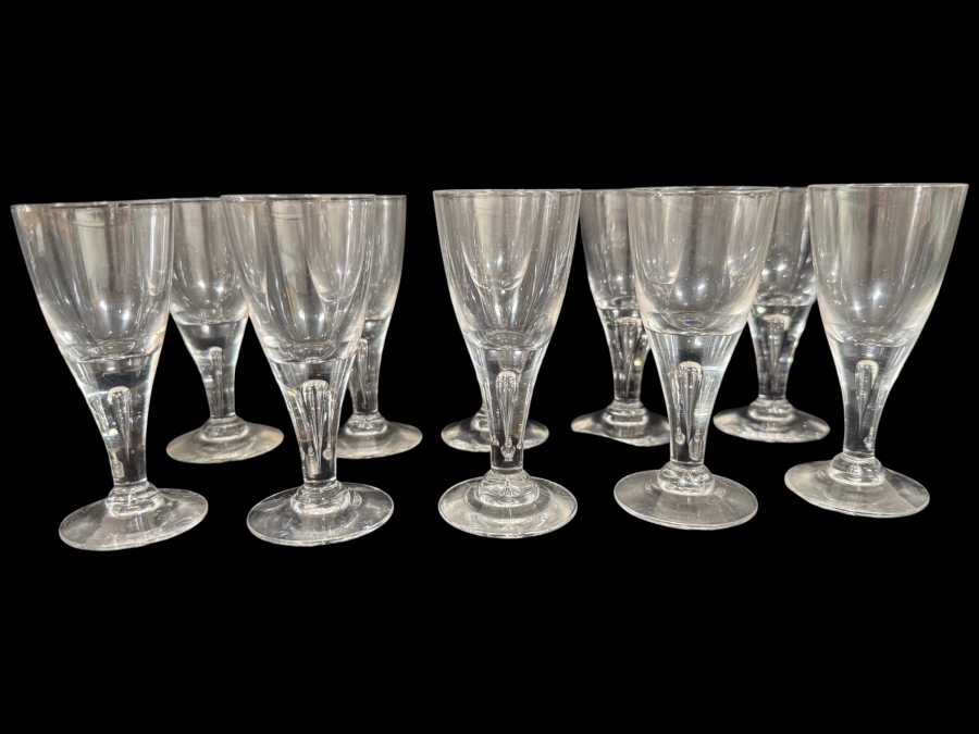 Set of 10 Vintage Panel Cut Glass Cordial Aperitif Glasses 4'H