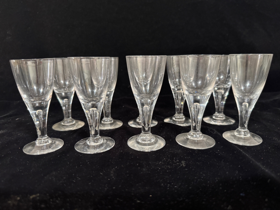 Set of 10 Vintage Panel Cut Glass Cordial Aperitif Glasses 4'H [Photo 2]