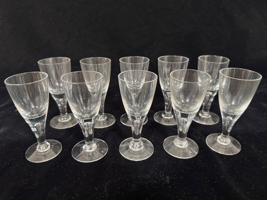 Set of 10 Vintage Panel Cut Glass Cordial Aperitif Glasses 4'H [Photo 3]