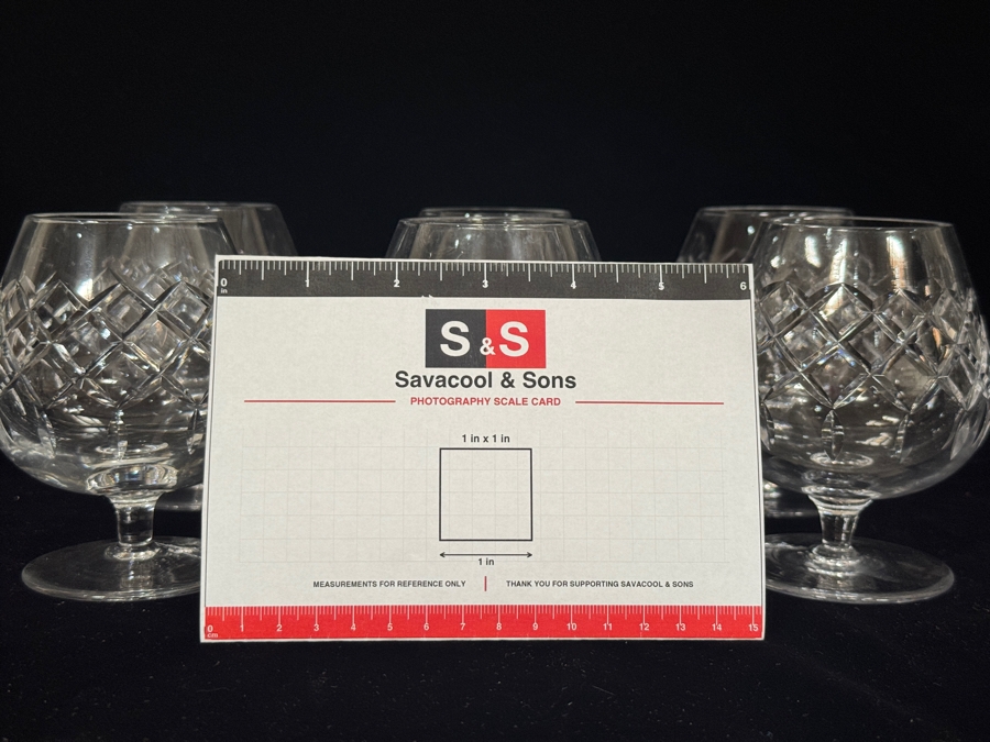 Set of 5 Vintage Criss Cross Diamond Cut Lead Crystal Brandy Glasses 4.5'H [Photo 6]
