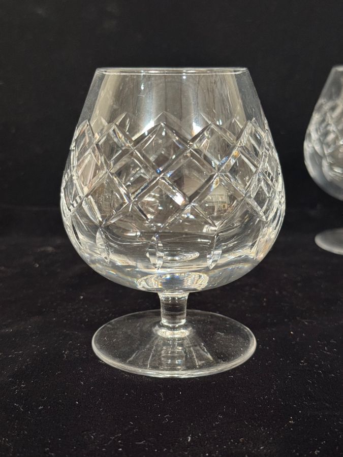 Set of 5 Vintage Criss Cross Diamond Cut Lead Crystal Brandy Glasses 4.5'H [Photo 4]