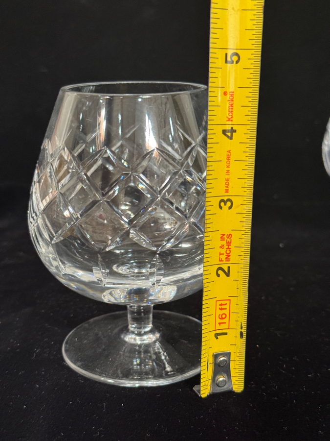 Set of 5 Vintage Criss Cross Diamond Cut Lead Crystal Brandy Glasses 4.5'H [Photo 5]