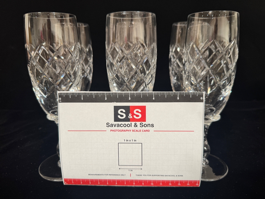Set of 5 Vintage Criss Cross Cut Lead Crystal Toasting Flute Glasses 7.25'H [Photo 5]