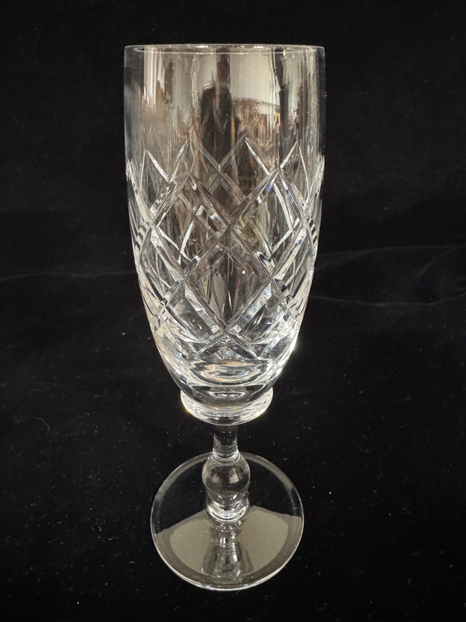 Set of 5 Vintage Criss Cross Cut Lead Crystal Toasting Flute Glasses 7.25'H [Photo 3]