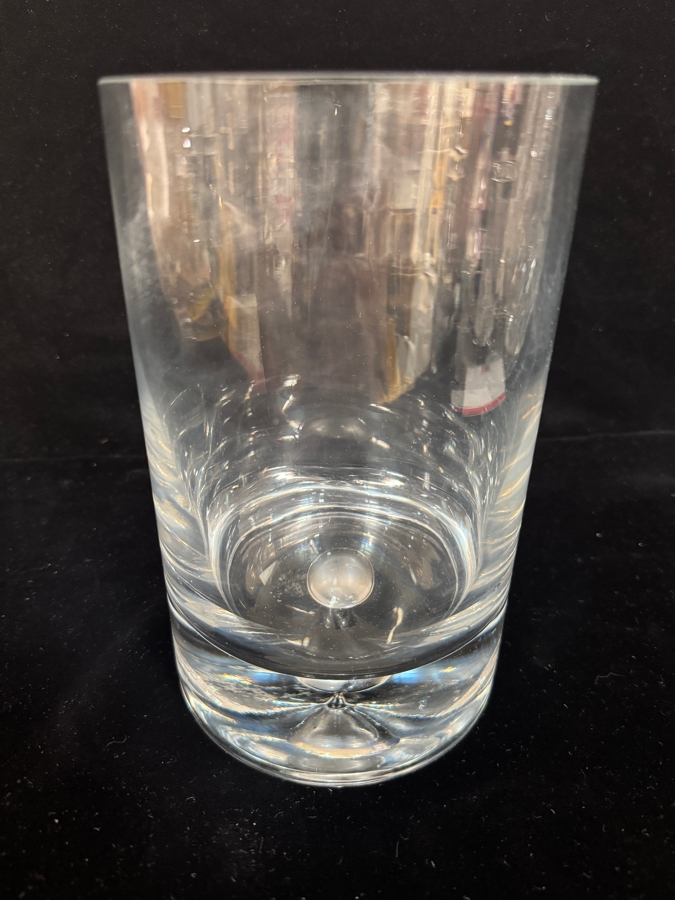 Vintage Krosno Poland Large Clear Glass 8x5 Cylinder Vase Teardrop Bubble Bottom [Photo 2]
